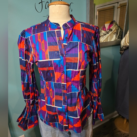D'Iyanu Tops - Colorful African Geometric Print Cotton Top